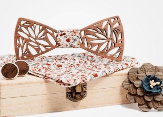 Coffret Noeud Papillon Bois - Cerisier Fleuri