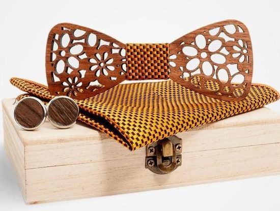 Coffret Noeud Papillon Bois - Groseillier Orange