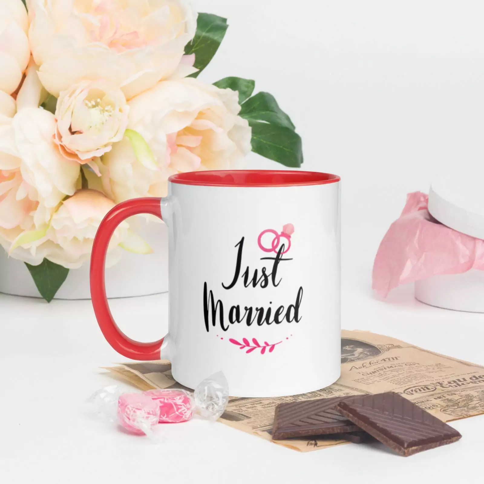 Mug Just Married à Intérieur Coloré – Image 2