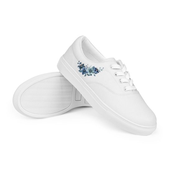 Tennis en toile avec lacets femme motif fleur bleue