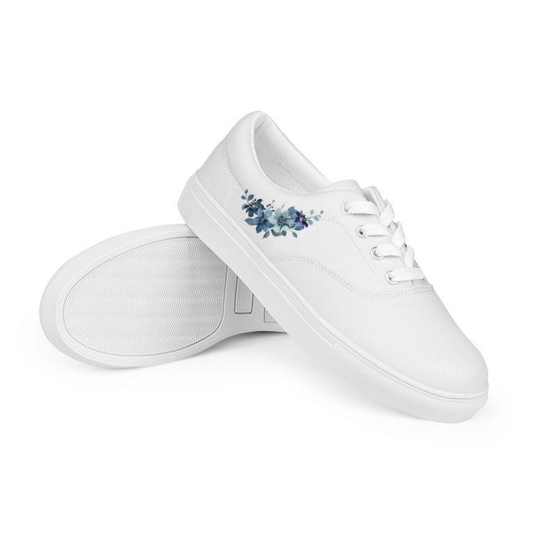 Tennis en toile avec lacets femme motif fleur bleue